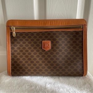 Celine vintage pouch in brown Macadam coated canvas.